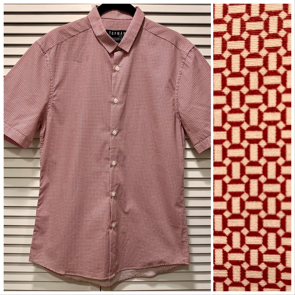 Topman Geometric Print Shirt - Berry